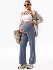 1 Stück Damen Umstands-Hose, mit Taschen, elastischer Bund, der den Bauch nicht einschnürt, doppelte Taschen praktisch zum Tragen von Gegenständen - Graublau - Übersicht 2
