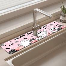 1pc Halloween Ghost Pattern Sink Faucet Water Absorbent Mat, Drainage Mat, Suitable For Kitchen, Bathroom Sink, Countertop, Drainage Mat, Diatomaceous Earth Material, Trimmable, Quick-Dry Mat - Multicolor - View 3