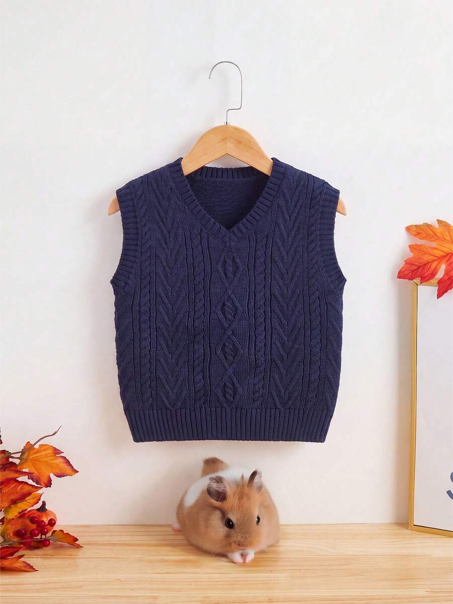 Infant Boy's Solid Color Cable Knit Vest Sweater, Spring/Summer, Collegiate Style