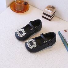 Children's Diamond-Shaped Rhinestone Square Buckle Mary Jane Style Children's Shoes - Black - View 3