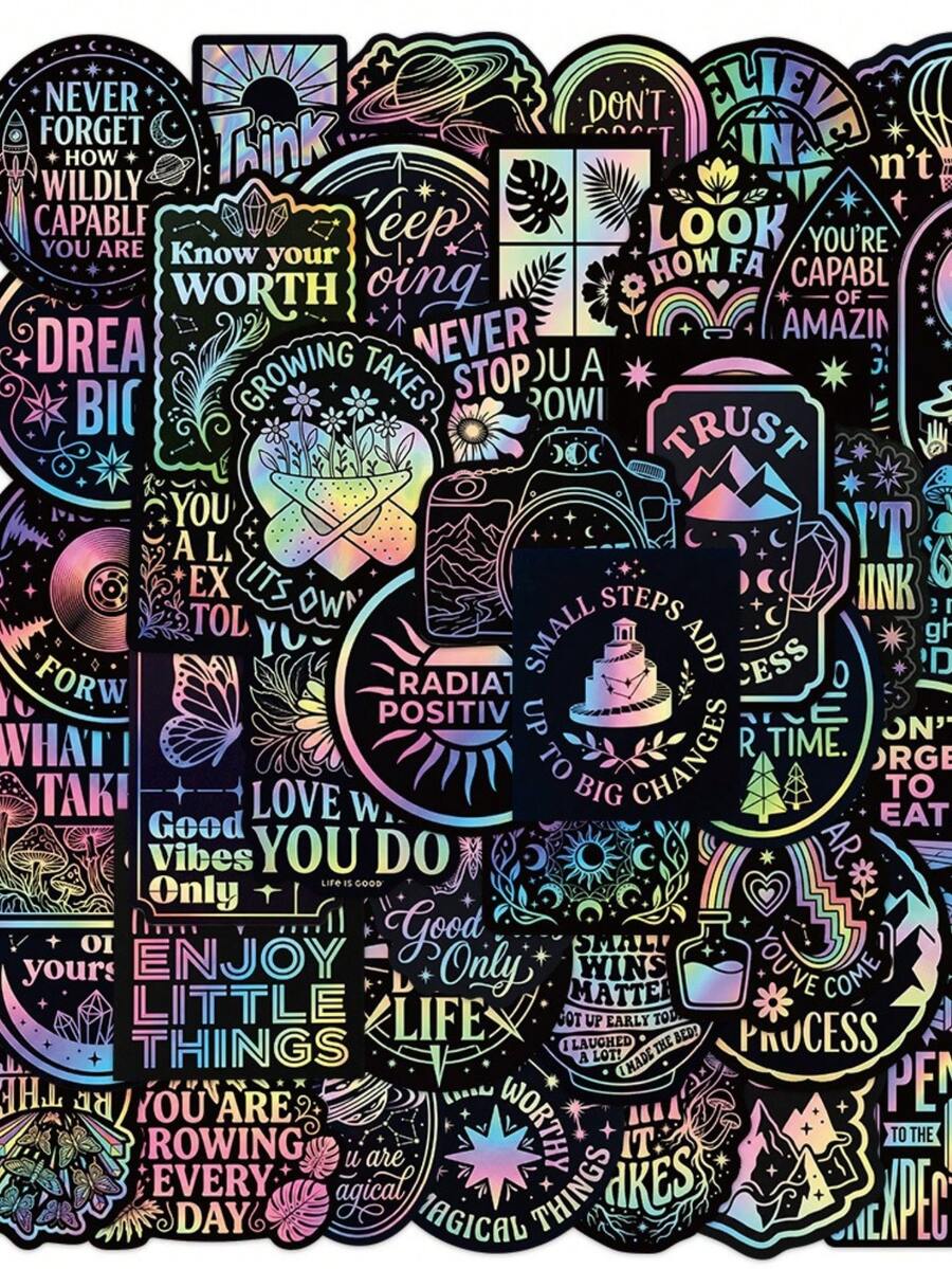50PCS Colorful Positive Energy Quotes Stickers Positive Reward Stickers Encouraging Stickers Vinyl Waterproof Stickers For Water Bottle,Computer,Laptop,Phone,Luggage,Notebook,Fridge - Multicolor - View 1