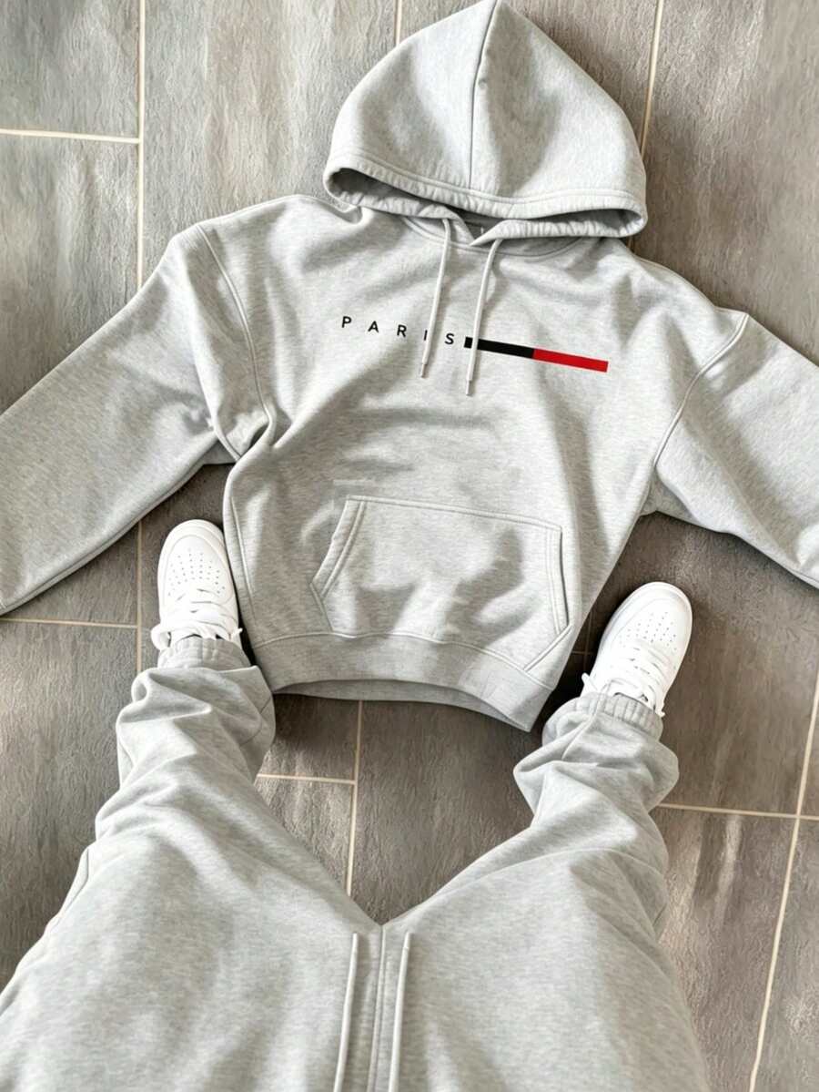 Men Hoodie Co-Ords - Grey - View 1