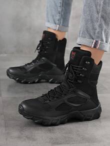 New Men's High-Top Tactical Boots, Breathable Outdoor Hiking Boots, Lightweight Mountaineering Boots - Black - View 2