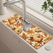 1pc Thanksgiving Pumpkin Pattern Design Rubber Faucet Splash Guard, Bathroom Faucet Splash Pad, Mud Guard, Moisture-Proof Non-Slip Faucet Mat, Kitchen Countertop Accessory. Protect Your Kitchen Countertop. - Multicolor - View 2