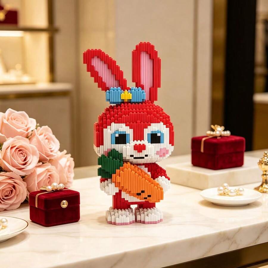 2200pcs Colorful Rabbit Building Blocks, Creative Cute Red Carrot Series, Desktop, Countertop Decoration Ornament, Small Particle Construction Stress Relief Toy, Birthday, Halloween, Christmas Gift. For Family, Classmates, Friends, Couples. - Multicolor - View 1