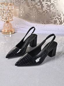 Women's Open-Back High Heel Chunky Heel Shoes | Pointed Toe Closed Toe Comfortable Dress Shoes, Suitable For Work, Office And Business Occasions, Pumps, Summer Sandals - Black - View 2