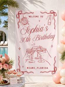 客製化生日掛毯，個性化30歲生日派對背景布，客製姓名與年齡牆面裝飾，優雅慶祝橫幅，適合女性與男性，生日活動裝飾，送給朋友與家人的個性化禮物，居家派對裝飾，攝影背景 - 彩色 - 查看 4