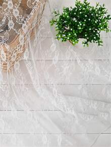 White Floral Lace Fabric Transparent Mesh Tulle, Vintage Floral Hollow Lace Fabric, Suitable For Wedding Dress, Curtains, Tablecloth, Photography Background, DIY Sewing Crafts, Bridal Veil, Clothing Decoration, Soft Transparent Lace Material, Sold By Yard - 1 - View 6