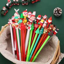 Mixed Christmas Cartoon Gel Pens, Cute Santa Claus Design, Black Ink Ballpoint Pens, Suitable For Elementary School Students Stationery - Multicolor - View 3