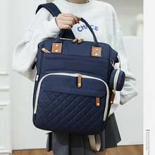 Ransel Ibu Bergaya dengan Lapisan Quilted dan Kapasitas Besar; Tas Popok Multifungsi untuk Bepergian bagi Ibu; Tas Popok Ringan dengan Banyak Kompartemen dan Kantong untuk Snack & Empeng - Navy Blue - View 6