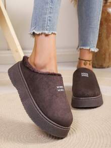 Women Warm Winter Platform Slip On Mules Fleece Lined Soft Suede Anti Slip Daily Outdoor Casual Clogs - Coffee Brown - View 4