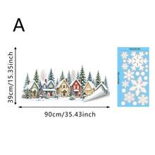 1/2/3pcs Christmas Winter Village Window Stickers, Static Glass Film Snow House Pine Tree Decals, Home Window Decoration, Removable Christmas Holiday Party Decor - Multicolor - View 14