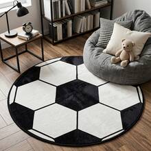 1pc Football Pattern Long Strip Rug, Minimalist Soft Round Carpet, Suitable For Living Room, Study, Laundry Room, Bedroom, Kitchen Wooden Floor, Decorative Design, Machine Washable Easy Clean Flannel Rug - Multicolor - View 5