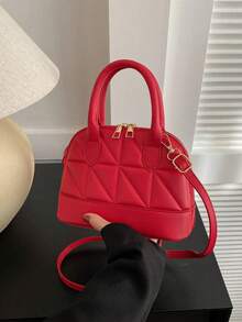 Women's Shell Quilted Handbag - Burgundy - View 2