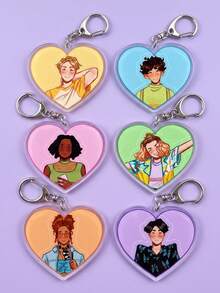 1Pc/6Pcs Heart-Stopper Heart-Shaped Acrylic Keychain, Can Be Hung On Backpack, Handbag, Car Keys; Suitable For Collection And Decoration, Perfect As Birthday Gift, Holiday Gift For Original Book Fans And Web Series Enthusiasts - Multicolor - View 1