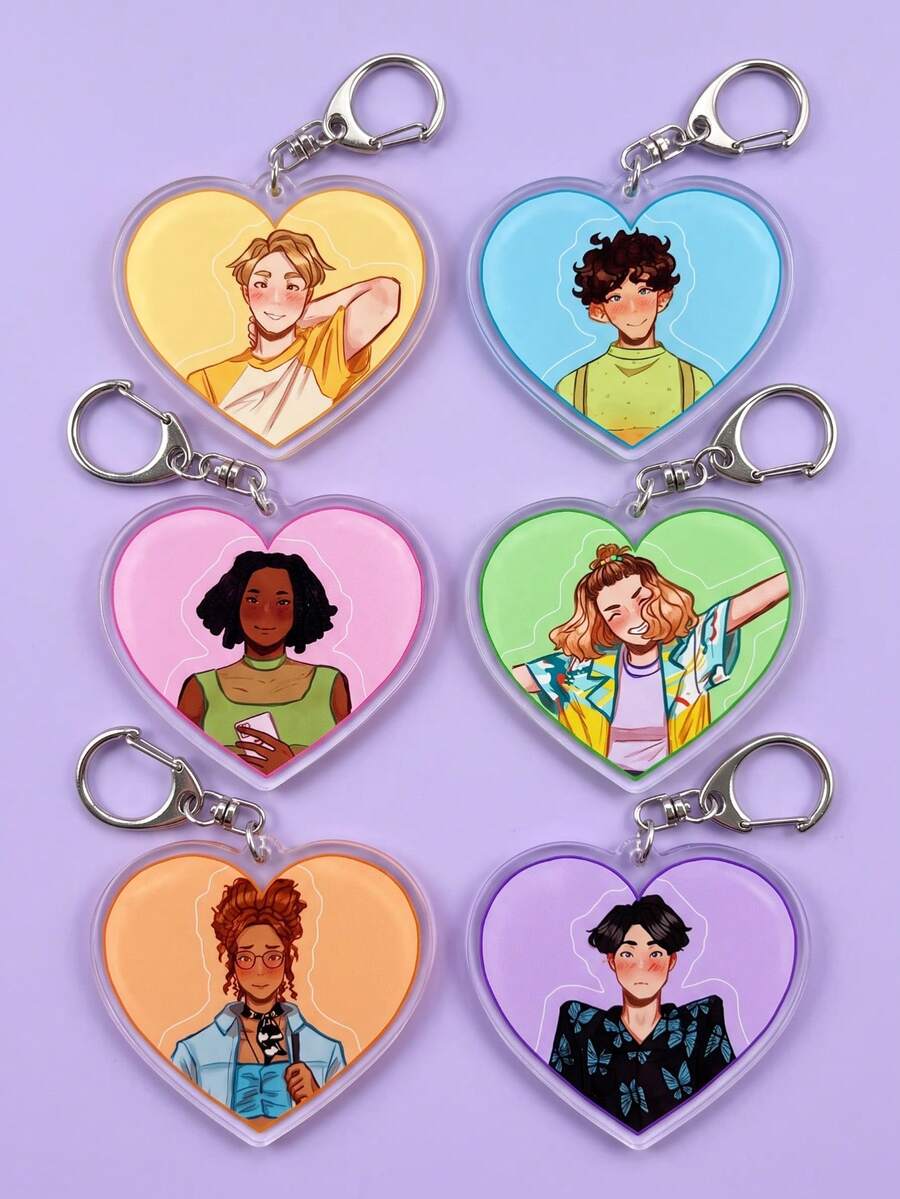 1Pc/6Pcs Heart-Stopper Heart-Shaped Acrylic Keychain, Can Be Hung On Backpack, Handbag, Car Keys; Suitable For Collection And Decoration, Perfect As Birthday Gift, Holiday Gift For Original Book Fans And Web Series Enthusiasts - Multicolor - View 1