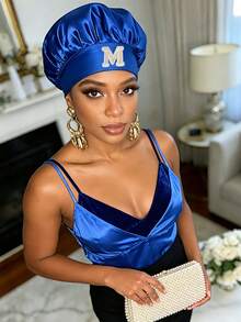 1 buah Topi Rambut Huruf A-Z Eksklusif dengan Desain Tekstur, Topi Perawatan Rambut untuk Tidur di Rumah, Kualitas Premium - Royal Blue - View 2