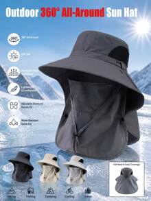 Breathable Windproof Outdoor Shade Hat With Removable Face Cover Multifunctional 360° All-Around Sun Protection Outdoor Hat For Men And Women For Hiking Garden Stuff Camping Patio Garden Travel Vacations Farms Cycling Fishing Essentials Accessories - One Size - View 10