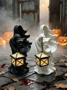 1pc Faceless Ghost Sculpture Halloween Decoration, Eerie Messenger Resin Statue, Black And White Ghost Figurine, Suitable For Home, Desktop, Garden, Indoor And Outdoor Halloween Party Decor - Grim Reaper - View 8