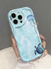 1pc Fashionable Shell & Starfish Glossy Print Thick Anti-Drop Phone Case, Compatible With Apple Series And Series - Baby Blue - View 3