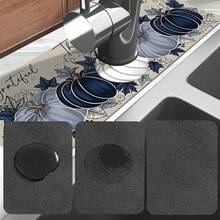 1pc Thanksgiving Pumpkin Pattern Design Rubber Faucet Splash Guard Mat, Bathroom Faucet Anti-Splash Pad, Mud Guard, Moisture-Proof Anti-Slip Faucet Mat, Kitchen Countertop Accessory. Protect Your Kitchen Countertop. - Multicolor - View 9