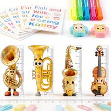 4pcs Musical Instrument Shaped Ruler With Beaded Chain, Transparent Portable Pocket Ruler/Handheld Ruler, Cute Cartoon Style Stationery, Can Be Hung On Backpack Or Pencil Case, Very Convenient Measuring Tool - Sets - View 9