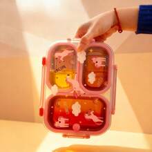 Kotak Bekal Bento Stainless Steel 304, Wadah Makanan Anti Bocor 3 Kompartemen, Wadah Makan Siang Aman Microwave dengan Tutup, Wadah Makanan untuk Perjalanan, Wadah Persiapan Makanan Terbagi untuk Pelajar, Wadah Camilan Lucu - MultiWarna - View 10