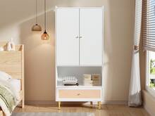 2 Door Wardrobe - White And Natural - 80 X 48 X 175 Cm - Natural and White - View 7