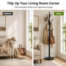 ERUIV 12-Hook Coat Rack, Tree-Shaped Metal Clothes Rack With Round Base, Freestanding Hallway Coat Stand For Jackets, Coats, Hats, Bags And Scarves, Suitable For Entryway, Bedroom And Living Room - 1 Black Coat Rack - View 8