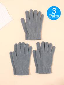 3PCS/2PCS/1PC Winter Knitted Warm Gloves Unisex Solid Color Elastic Finger-Separated Cycling, Outdoor Work Cold-Proof Woolen Gloves - Solid Color - View 13