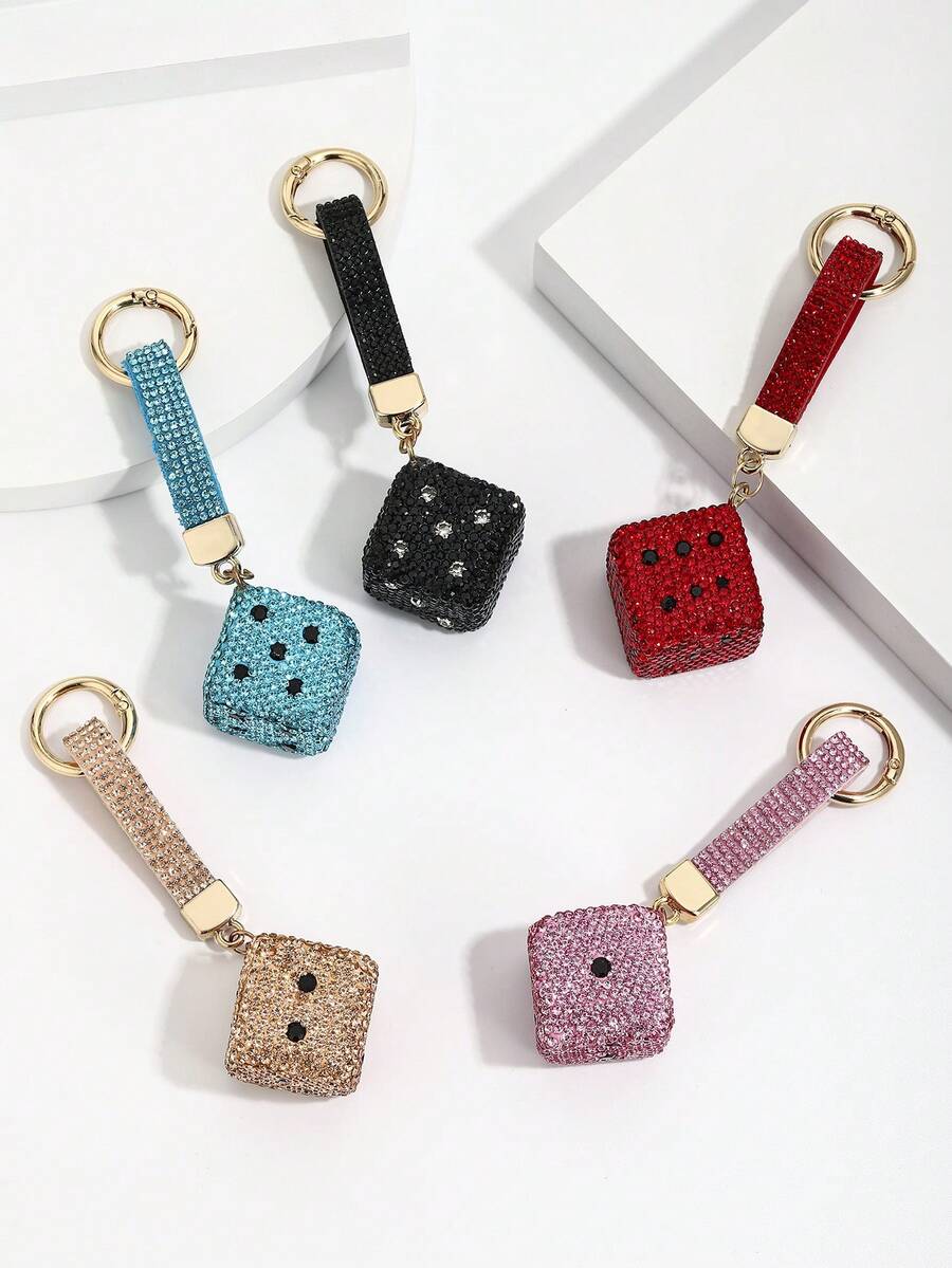 Hot-Selling New DIY Handmade Cute 3D Rhinestone Colorful Dice Keychain, Creative Rhinestone Dice Car Key Book Bag Pendant, Mother's Day Gift, Gift For Girlfriend, Bag Decoration Charm, Holiday Creative Gift, Event Gift, Suitable For Daily Use - Multicolor - View 1