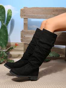 2024 Autumn/Winter Pointed Toe High Shaft Slim Fit Elastic Stiletto Heel Over-The-Knee High Heel Boots For Women, European And American Style, Slimming For Petite - Black - View 2