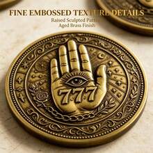 Double-Sided Bronze 777 Lucky Collectible Coin, Embossed Zodiac Wheel And All-Seeing Eye Hand Relief Alloy Commemorative, Approx. 1.57 Inch Diameter, Vintage Astrology Decorative Ornament, Suitable For Desktop Hobby Collection - Multicolor - View 4