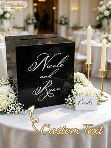 Personalized Acrylic Wedding Card Box, Customizable Name, Acrylic Rustic Classic Bohemian Style Wedding Decor Storage Box, Elegant Desktop Decoration, Suitable For Wedding Reception, Birthday, Anniversary And Graduation Party - Multicolor - View 2
