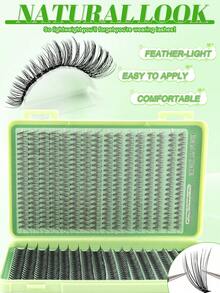 640/200pcs DIY Single Cluster False Eyelashes, Multiple Styles 9-16mm Mixed Length, 10D/20D Free Matching, Suitable For Natural Korean And Japanese Makeup, Soft And Durable, Lightweight And Delicate, Includes Glue, Brush And Tweezers Set, Easy For Daily, Date, Party And Holiday Use - Mint Green - View 6