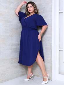 Plus Size Dresses - Navy Blue - View 4