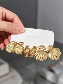 18PCS European & American Vintage Ocean Style Earrings Set | Gold Shell, Starfish, Spiral & Hoop Stud Earrings Combination, Vacation Beach Versatile Exaggerated Earrings, Women's Daily Party Gift Choice - Gold - View 7