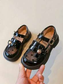 Fashionable New Baby Girl Flat Shoes, Decorated With Sweet Flowers, Breathable Low-Top Design Shoes - Black - View 2