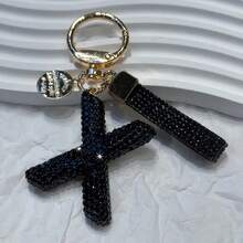 Beautiful Letter Keychain Faux Rhinestone Alphabet Elegant Black Gold Women's/Men's Accessories Suitable For Birthday Anniversary Gifts - Black - View 18