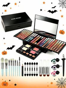 MISS ROSE 190-Color High-Quality Professional Makeup Palette Gift Box|Mirror + Full Set Of Brushes|Eye Shadow, Powder, Blush, Eyebrow Powder, Four-In-One Set|Stage-Level Makeup To Daily Nude Makeup|Valentine's Day Gift For Girlfriend/Novice Must-Have - 彩色 - 查看 11