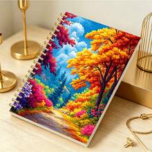 1PC A5 Vibrant Autumn Forest Path With 2D Flat Notebook Diary With Colorful Trees And Flowers For Daily Planning, Travel Notes, School Work, Office Use, Thanksgiving - Multicolor - View 4