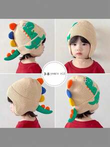 Winter Knitted Hat For Children, Cartoon Dinosaur Pattern With Earmuffs, Cute And Warm, Suitable For Outdoor And Daily Use - Multicolor - View 5