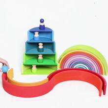 1 Set Rainbow Arch Building Blocks Rainbow Figures Combination Set Wooden Grimm Rainbow Blocks Kindergarten Construction Role Play Toys - Multicolor - View 7