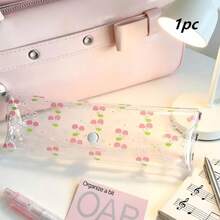 1 hộp bút PVC trong suốt họa tiết dâu tây và anh đào, phù hợp cho văn phòng và học tập, có cửa sổ họa tiết anh đào dâu tây dễ thương, hộp đựng văn phòng phẩm di động - Nhiều mẫu - Xem 12