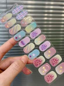 半固化凝膠美甲貼片 20片裝 長效沙龍級美甲貼紙 易貼易卸 UV燈使用 - 彩色 - 查看 6