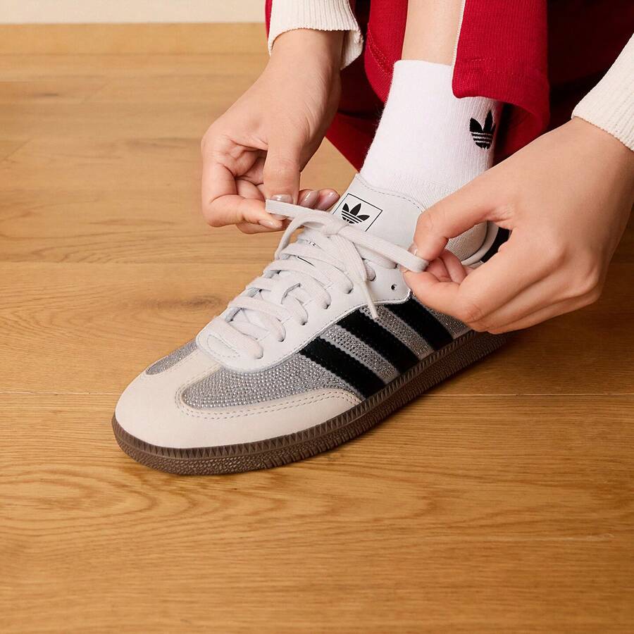 Adidas SAMBA OG "T-Head" Classic Rhinestone Skate Shoes, Training Shoes, White Sneakers IH9055 - Light Grey - View 1