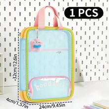 HUAJIE 1pc A4 Mesh L‑Shape Document Tote Bag, Large Capacity Multi‑Pocket Zipper File Organizer With Handle, For Paper Textbook Stationery Storage, Office & School Supply - Single Piece - View 14