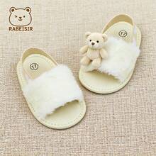 RABEISIR 春夏女嬰學步前鞋，嬰兒毛絨室內拖鞋，3-18個月 - 白色 - 查看 2