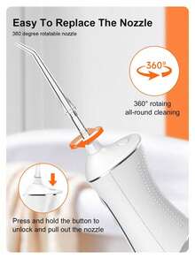 schoben Rechargeable Wireless Water Flosser, 4 Modes, IPX7 Waterproof, Portable Home Use Professional Dental Floss Cleaner - White - View 4
