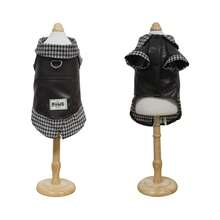 Patchwork Plaid Pet Leather Jacket, Small Cat & Dog Autumn/Winter Motorcycle Style Coat - Brown - View 7